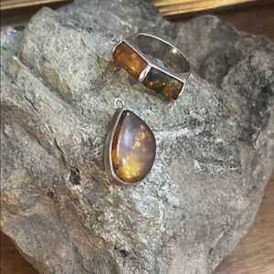 Amber Ring and Pendant Set